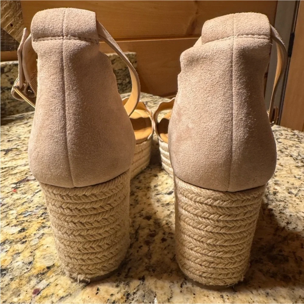 J by J. Crew scalloped tan suede platform espadrilles Size 10.5